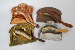 A Victorian copper Arts & Crafts crumb tray and brush by Gordon Cockain together with a brass Art