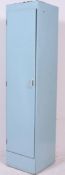 A 1950's retro vintage upright pedestal sentry box cupboard in blue with full length door and knob