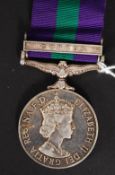 Elizabeth II General Service Medal with Cyprus bar, original green and purple ribbon.