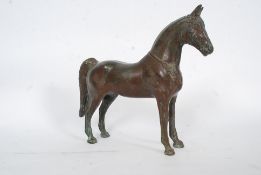 An early 19th century (believed) Chinese bronze war horse statue having brushed main and tail.