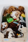 A collection of Beanie Babies or similar styled stuffed toys.