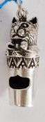 A Victorian style 925 white metal / silver whistle in the form a of Cat. Weight: 9g.