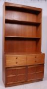 A good quality retro Nathan teak wood upright large display cabinet bookcase dresser having a