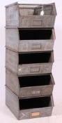 A collection of  5 large  Industrial vintage - retro galvanised metal tote trays.