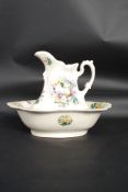 A transfer printed Ironstone wash bowl and jug set,