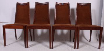 A good set of 1970's G-Plan teak wood upholstered dining chairs with tall tapered back rests being