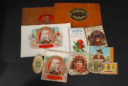 A collection of unused cigar box advertising lables
