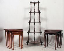 A Regency style mahogany and leather whatnot stand together with 2 20th century retro nests of