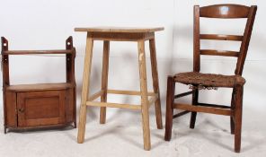 A Nineteenth century Fruitwood Victorian nursing chair together with a pine side table and a