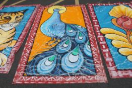 A set of 5 original handpainted Bangladeshi canvas banners from the Notting Hill Carnival Festival