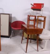 A collection of furniture to include a teak side cabinet, lloyd loom style bedroom chair,