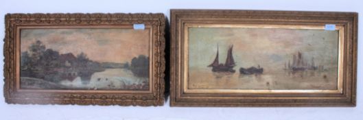 2 19th century oil on board paintings, one of a maritime scene being signed to the corner,
