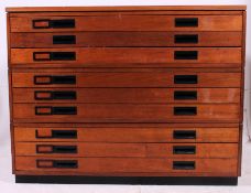 A vintage 1960's Industrial 9 drawer teak architects plan chest of drawers seperating into 2 parts