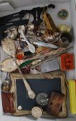 A mixed lot of wares to include a vintage silver plated photograph frame, flatware,