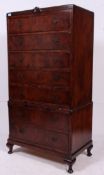 A 1930's walnut Queen Anne revival chest on chest of drawers / tallboy.