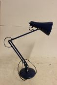 A Herbert Terry style blue painted anglepoise lamp with pendant shade and terraced base