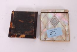 A Victorian mother of and silver (unmarked) inlaid card case,