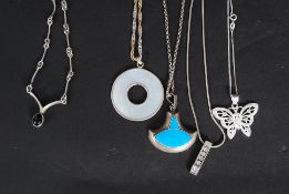 A collection of silver ladies necklaces to include 7 drop stone set necklace,