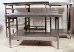 A set of 3 large Industrial stainless steel kitchen / catering preperation tables ( see