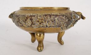 A large Chinese bronze / brass ding shaped censer.