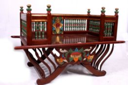 A painted 20th century  Indian carved teak wood Howdah Elephant chair.