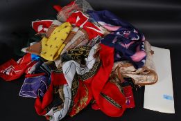 A collection of ladies vintage silk scarves various designs