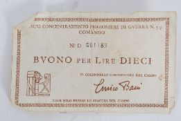A rare Italian world war 2 concentration camp bank note - campo concentramento prigionieri di