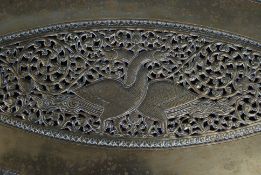 A late 19th early 20th century Chinese Brass fret work tray having centralised dragons