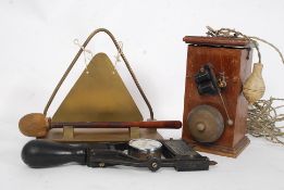 An interesting mixed lot to include an Edwardian electric servants bell with push button cord,