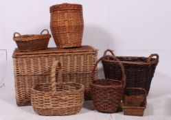 A large collection of whicker baskets to include chest, baskets, small chests etc.