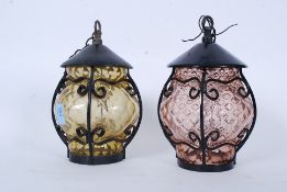Two Retro hall lanterns with original fi