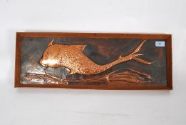 A retro teak framed copper work reprosse