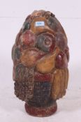 An unusual large wooden carved basket of