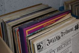 A collection of vinyl Jazz records to include Sidney Belchet, Eddie Condon,