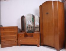 A retro 1930's Art Deco oak veneer bedroom suite comprising single wardrobe,