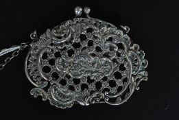 A silver hallmarked ladies purse of pierced Art Nouveau design having hallmarks for Samuel Jacob,