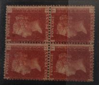 GB STAMPS; 1d penny red from plate 200. An unused block of four. Cat £300 mint.