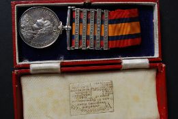A Queens South Africa Medal with bars to include Laing's Nek, Transvaal, Tugela Heights,