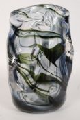 A Whitefriars studio art glass knobbly cylindrical vase having irridescent colours