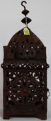 A decorative 20th century cast iron fret pierced Moroccan / North African hanging lantern.