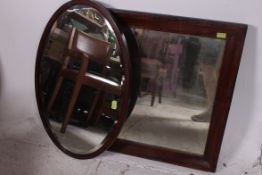 An Edwardian rosewood square overmantel having shaped frame together with an Edwardian mahogany
