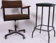 A retro mid 20th century Industrial office machinists stool with padded seat together with a 1960's