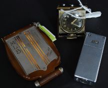 A 1930's Art Deco ladies resin and silver plate compact together with a Sikkens cigarette lighter