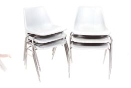 A set of  6 retro plastic Hille school / office Industrial stacking chairs, in black,