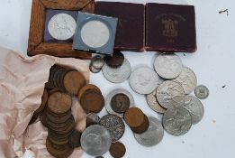 A large collection of commemorative coins and others to include two cased festival of Britain coins