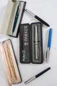 A collection of Parker pens to include boxed Parker 17 Lady, boxed Parker 25, platinum gold tone,