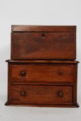 A 19th century tea caddy along with a miniature straight two chest of drawers ( taken from a