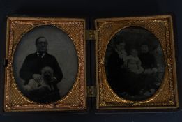 A 19th century Victorian Bois Durci ambrotype photoframe having unusual portrait of gentleman with