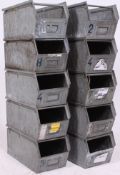 A collection of 10 Industrial 20th century vintage - retro galvanised metal tote trays ( see