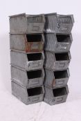 A collection of 10 Industrial vintage - retro galvanised metal tote trays.